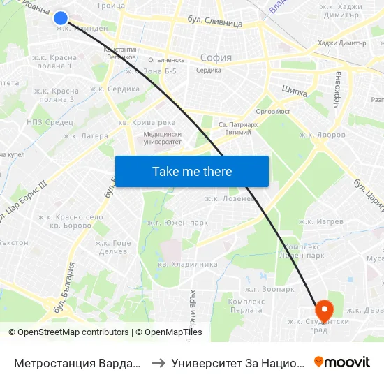Метростанция Вардар / Vardar Metro Station (1045) to Университет За Национално И Световно Стопанство map