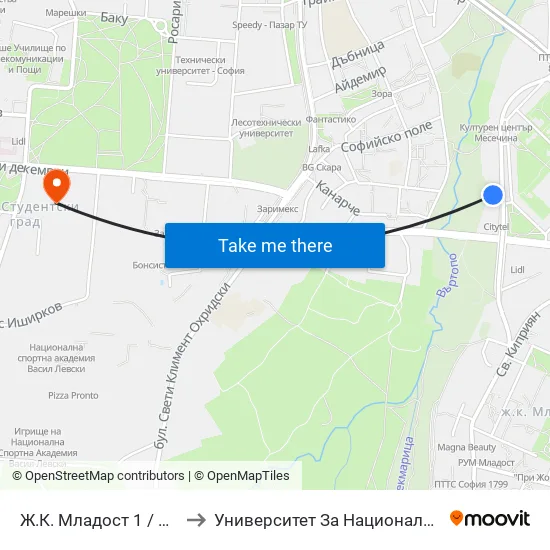 Ж.К. Младост 1 / Mladost 1 Qr. (0662) to Университет За Национално И Световно Стопанство map