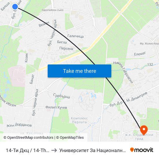 14-Ти Дкц / 14-Th Polyclinic (0011) to Университет За Национално И Световно Стопанство map