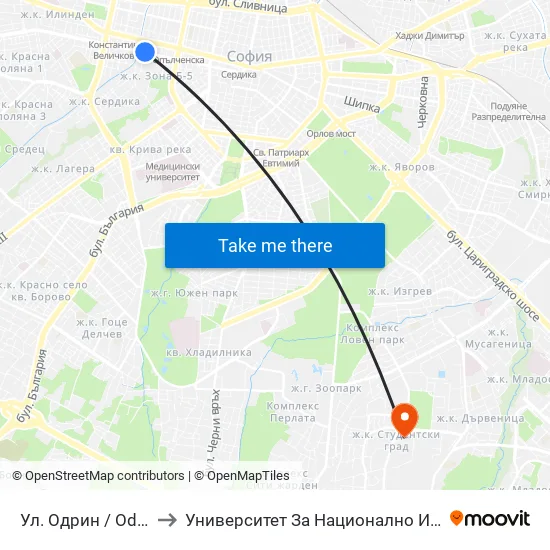 Ул. Одрин / Odrin St. (2076) to Университет За Национално И Световно Стопанство map
