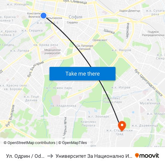Ул. Одрин / Odrin St. (2075) to Университет За Национално И Световно Стопанство map