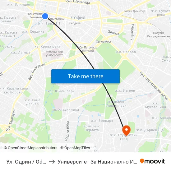 Ул. Одрин / Odrin St. (2075) to Университет За Национално И Световно Стопанство map