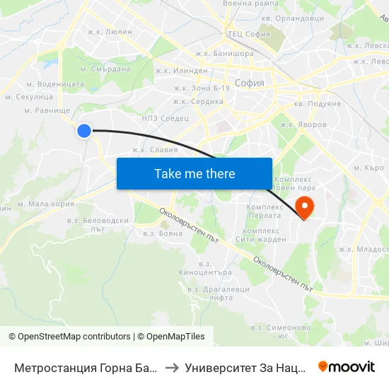 Ⓜ️ Метростанция Горна Баня / Gorna Banya Metro Station (0685) to Университет За Национално И Световно Стопанство map