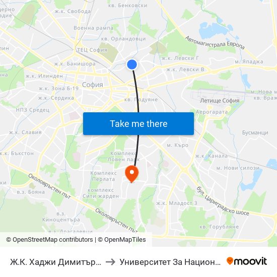 Ж.К. Хаджи Димитър / Hadzhi Dimitar Sq. (0692) to Университет За Национално И Световно Стопанство map