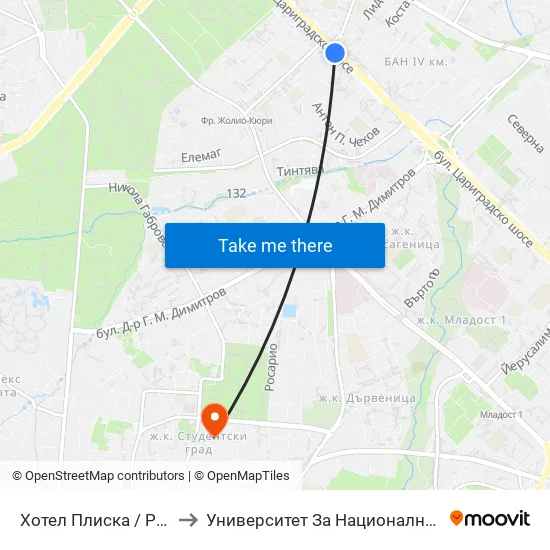 Хотел Плиска / Pliska Hotel (2326) to Университет За Национално И Световно Стопанство map