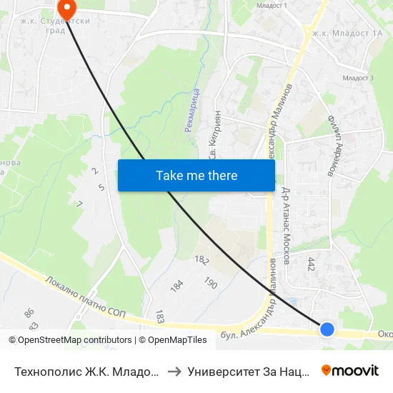 Технополис Ж.К. Младост 4 / Technopolis Mladost 4 Qr. (2495) to Университет За Национално И Световно Стопанство map