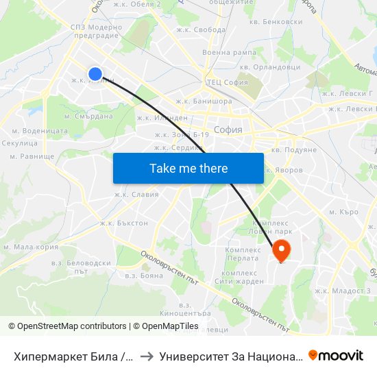 Хипермаркет Била / Billa Hypermarket (2306) to Университет За Национално И Световно Стопанство map