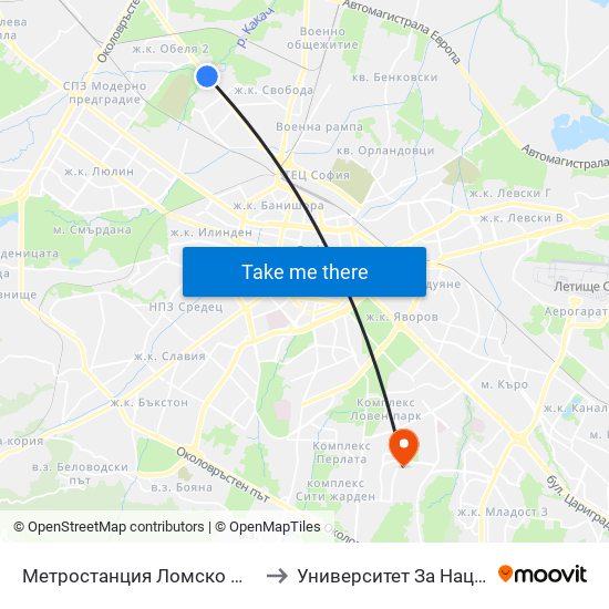 Метростанция Ломско Шосе / Lomsko Shose Metro Station (2660) to Университет За Национално И Световно Стопанство map
