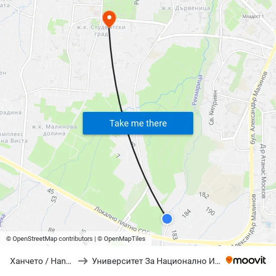 👋 Ханчето / Hancheto (2300) to Университет За Национално И Световно Стопанство map