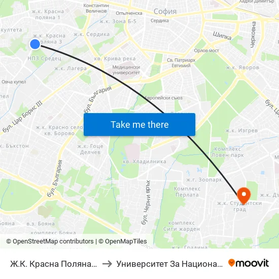 Ж.К. Красна Поляна / Krasna Polyana (0635) to Университет За Национално И Световно Стопанство map