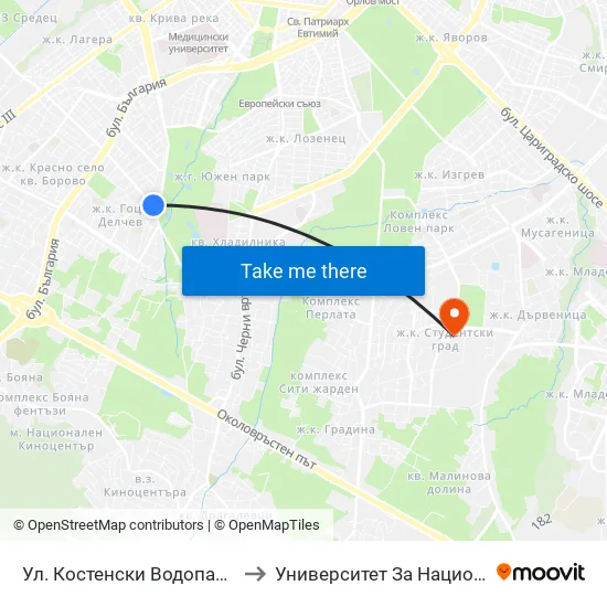 Ул. Костенски Водопад / Kostenski Vodopad St. (2009) to Университет За Национално И Световно Стопанство map