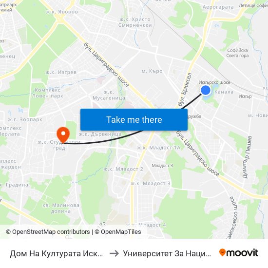 Дом На Културата Искър / Iskar House Of Culture (2369) to Университет За Национално И Световно Стопанство map