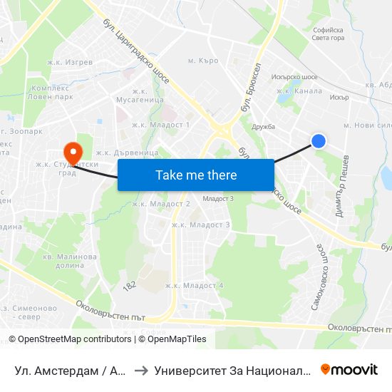 Ул. Амстердам / Amsterdam St. (2587) to Университет За Национално И Световно Стопанство map
