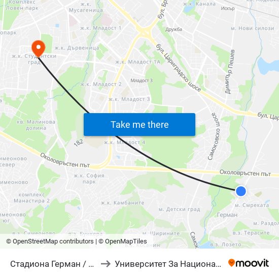 Стадиона Герман / German Stadium (1039) to Университет За Национално И Световно Стопанство map