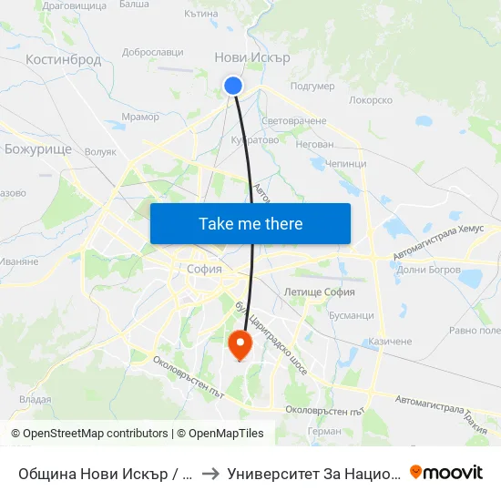 👋 Община Нови Искър / Municipality Of Novi Iskar (0955) to Университет За Национално И Световно Стопанство map