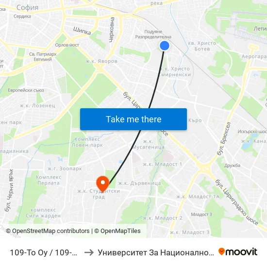 109-То Оу / 109-Th School (0118) to Университет За Национално И Световно Стопанство map