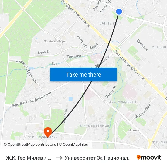 🚌 Ж.К. Гео Милев / Geo Milev Qr. (0595) to Университет За Национално И Световно Стопанство map