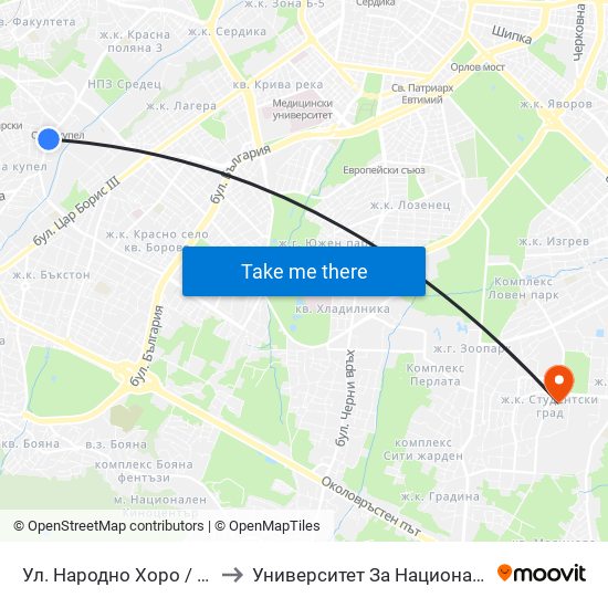 Ул. Народно Хоро / Narodno Horo St. (2057) to Университет За Национално И Световно Стопанство map