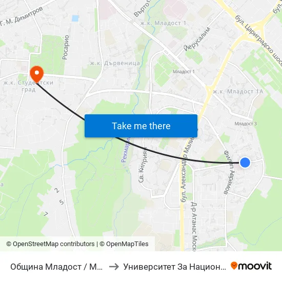 Община Младост / Municipality Of Mladost (0945) to Университет За Национално И Световно Стопанство map