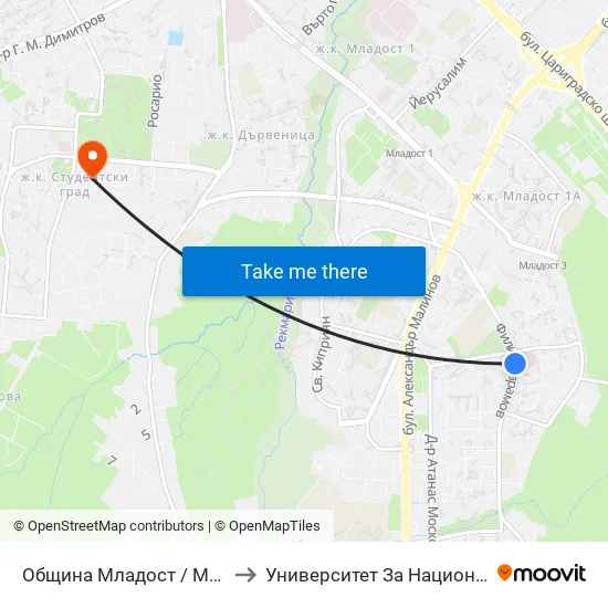 Община Младост / Municipality Of Mladost (0947) to Университет За Национално И Световно Стопанство map