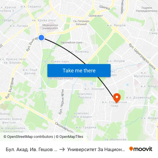 Ⓜ️ Бул. Акад. Ив. Гешов / Ivan Geshov Blvd. (0268) to Университет За Национално И Световно Стопанство map