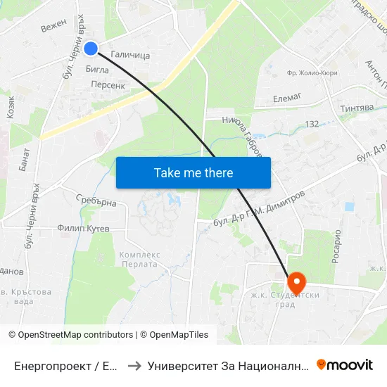 Енергопроект / Energoproekt (0575) to Университет За Национално И Световно Стопанство map