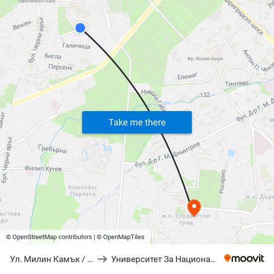 Ул. Милин Камък / Milin Kamak St. (2045) to Университет За Национално И Световно Стопанство map