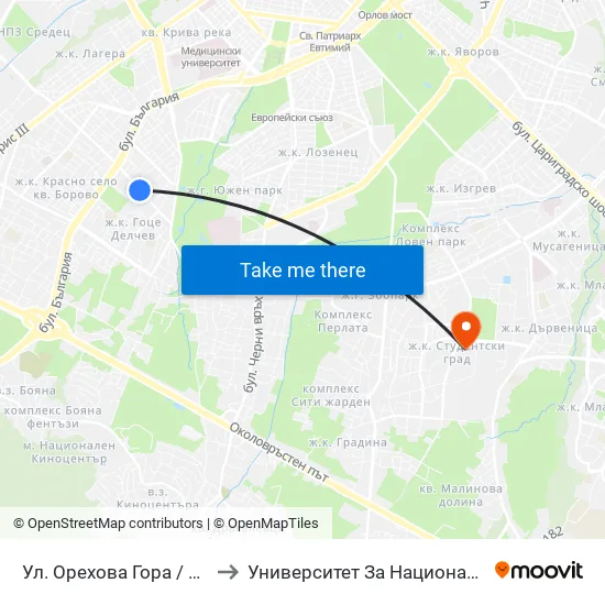 Ул. Орехова Гора / Orehova Gora St. (2088) to Университет За Национално И Световно Стопанство map