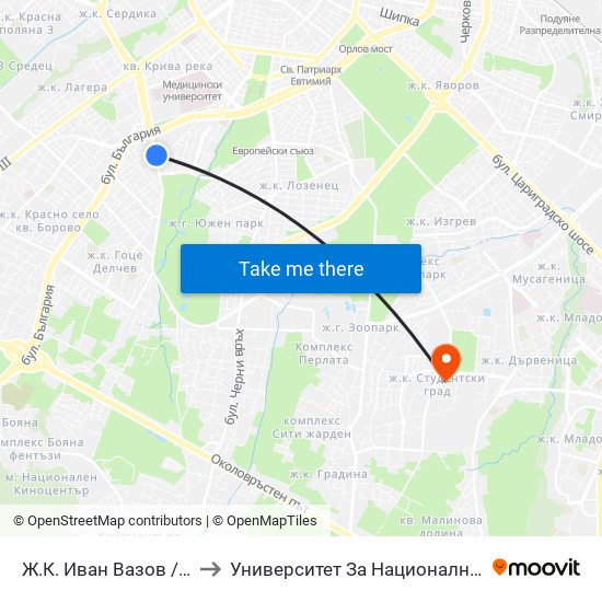 Ж.К. Иван Вазов / Ivan Vazov (0623) to Университет За Национално И Световно Стопанство map