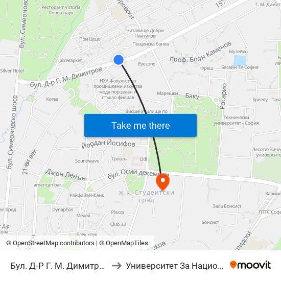 Бул. Д-Р Г. М. Димитров / G. M. Dimitrov Blvd. (0315) to Университет За Национално И Световно Стопанство map