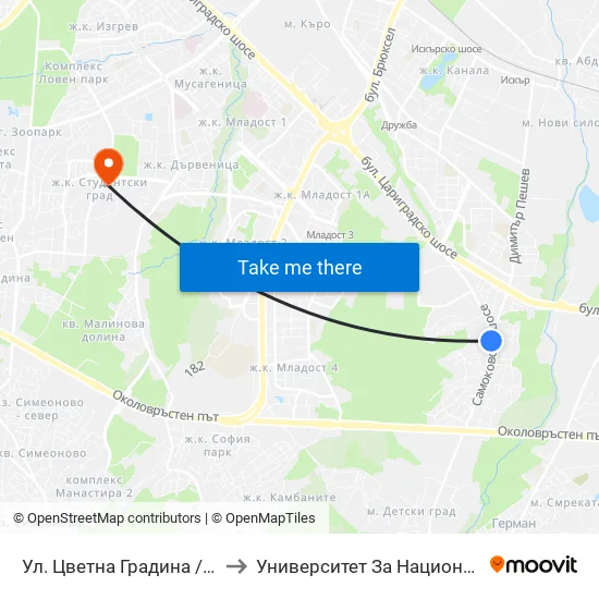 Ул. Цветна Градина / Tsvetna Gradina St. (2257) to Университет За Национално И Световно Стопанство map