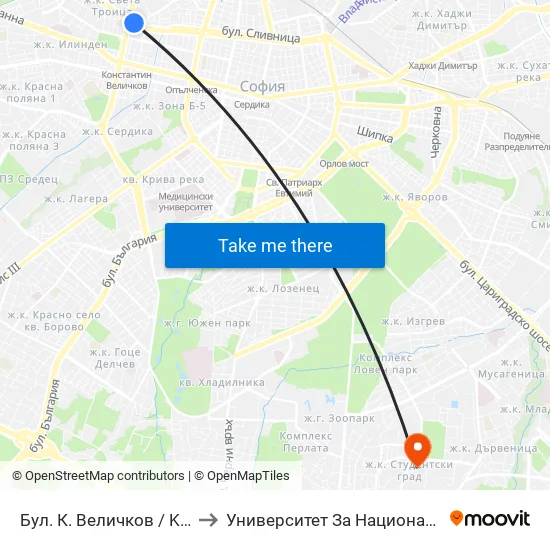Бул. К. Величков / K. Velichkov Blvd. (0325) to Университет За Национално И Световно Стопанство map