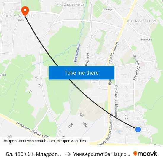 Бл. 480 Ж.К. Младост 4 / Bl. 480, Mladost 4 Qr. (2394) to Университет За Национално И Световно Стопанство map