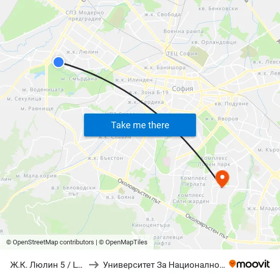 Ж.К. Люлин 5 / Lyulin 5 Qr. (0655) to Университет За Национално И Световно Стопанство map