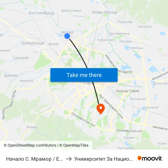 Начало С. Мрамор / Entry To Mramor Village (1675) to Университет За Национално И Световно Стопанство map