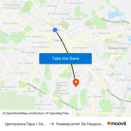 Ⓜ️ Централна Гара / Central Railway Station (1330) to Университет За Национално И Световно Стопанство map