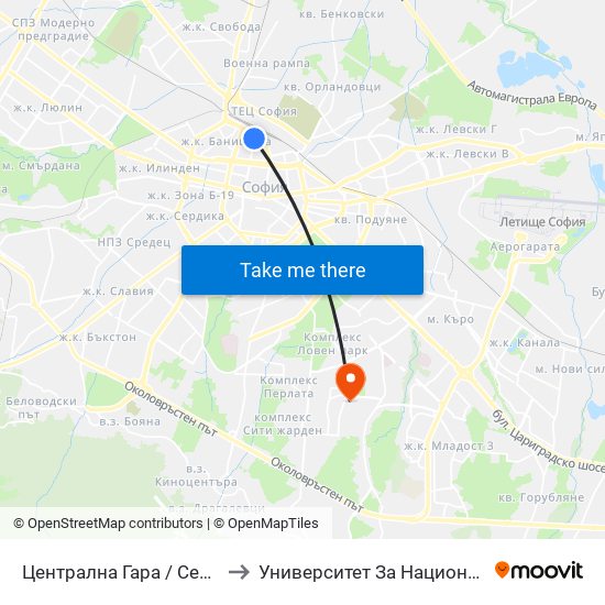 Централна Гара / Central Railway Station (1331) to Университет За Национално И Световно Стопанство map