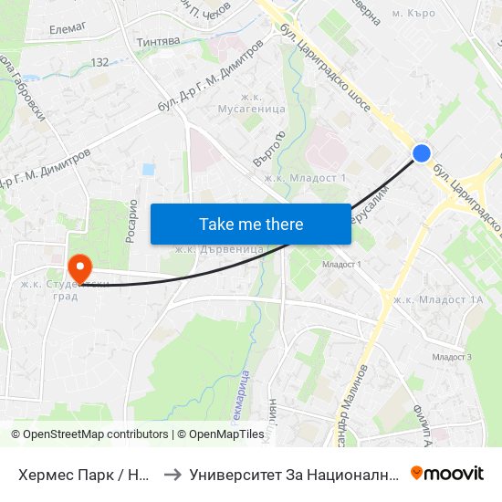 Хермес Парк / Hermes Park (2593) to Университет За Национално И Световно Стопанство map