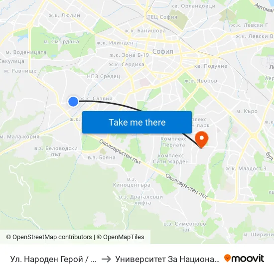 Ул. Народен Герой / Naroden Geroy St. (2053) to Университет За Национално И Световно Стопанство map