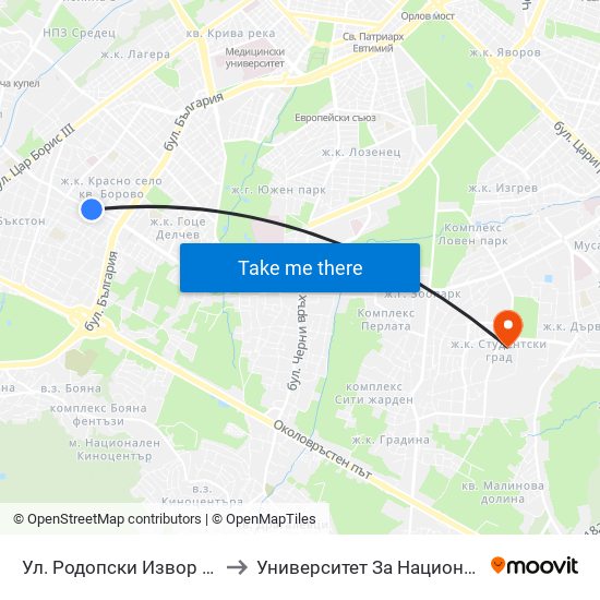 Ул. Родопски Извор / Rodopski Izvor St. (2731) to Университет За Национално И Световно Стопанство map