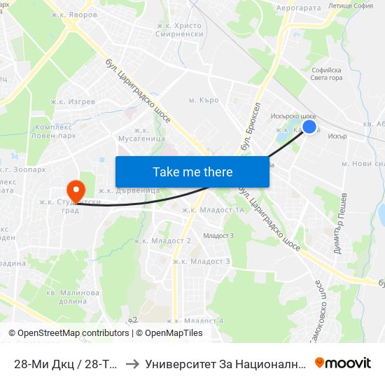 28-Ми Дкц / 28-Th Polyclinic (0024) to Университет За Национално И Световно Стопанство map