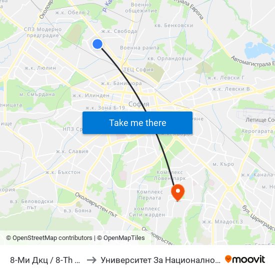 8-Ми Дкц / 8-Th Polyclinic (0044) to Университет За Национално И Световно Стопанство map