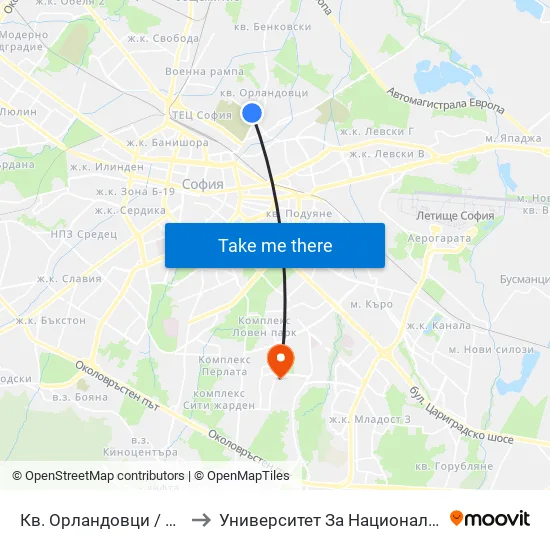 Кв. Орландовци / Orlandovtsi Qr. (0884) to Университет За Национално И Световно Стопанство map