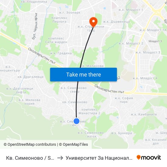 Кв. Симеоново / Simeonovo Qr. (0901) to Университет За Национално И Световно Стопанство map