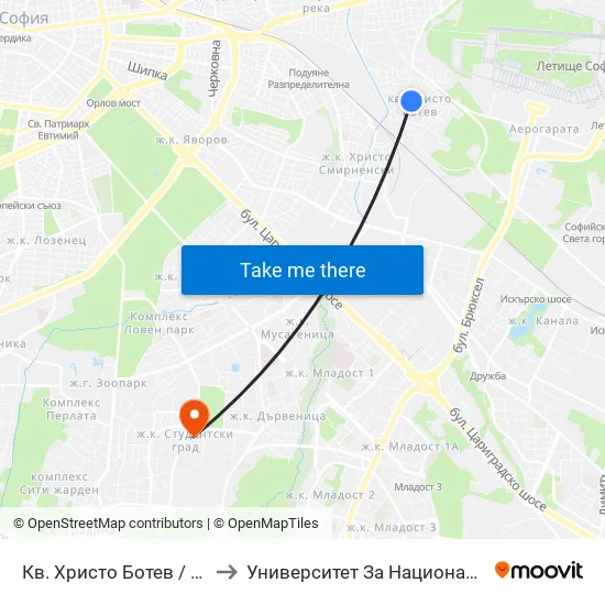 Кв. Христо Ботев / Hristo Botev Qr. (0913) to Университет За Национално И Световно Стопанство map