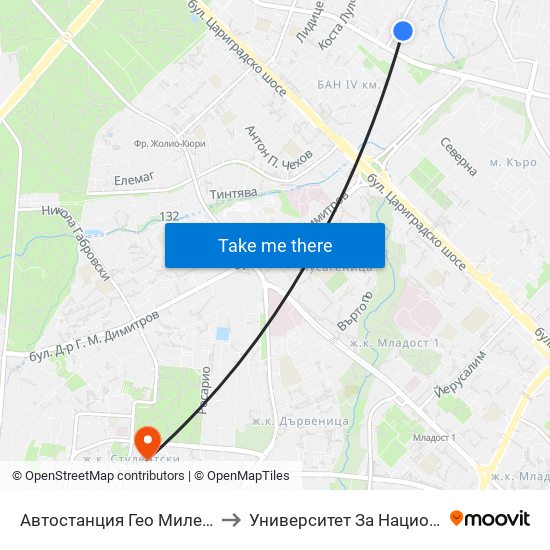 Автостанция Гео Милев / Geo Milev Bus Station (0052) to Университет За Национално И Световно Стопанство map