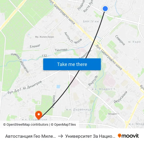 🚌 Автостанция Гео Милев / Geo Milev Bus Station (0053) to Университет За Национално И Световно Стопанство map