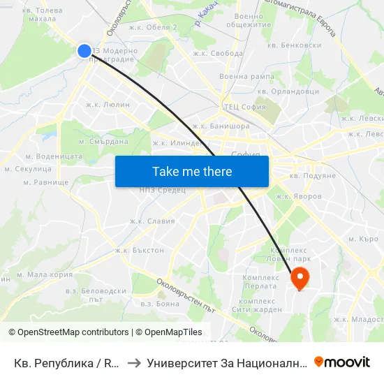 Кв. Република / Republika Qr. (2765) to Университет За Национално И Световно Стопанство map