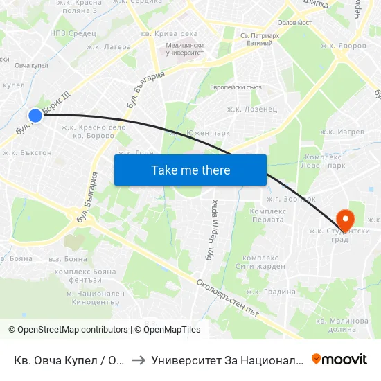 Кв. Овча Купел / Ovcha Kupel Qr. (0882) to Университет За Национално И Световно Стопанство map