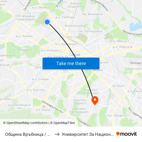 Община Връбница / Vrabnitsa Municipality (0675) to Университет За Национално И Световно Стопанство map
